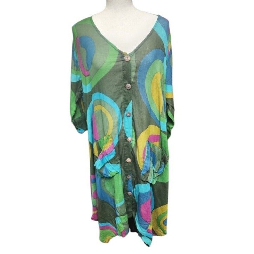 Step In Style Abstract Tunic Shirt Dress Button Front Lightweight Size Large